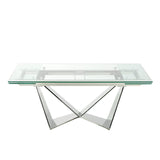 Mesa de comedor de vidrio con extensiones y patas de acero inoxidable Angel Cerdá