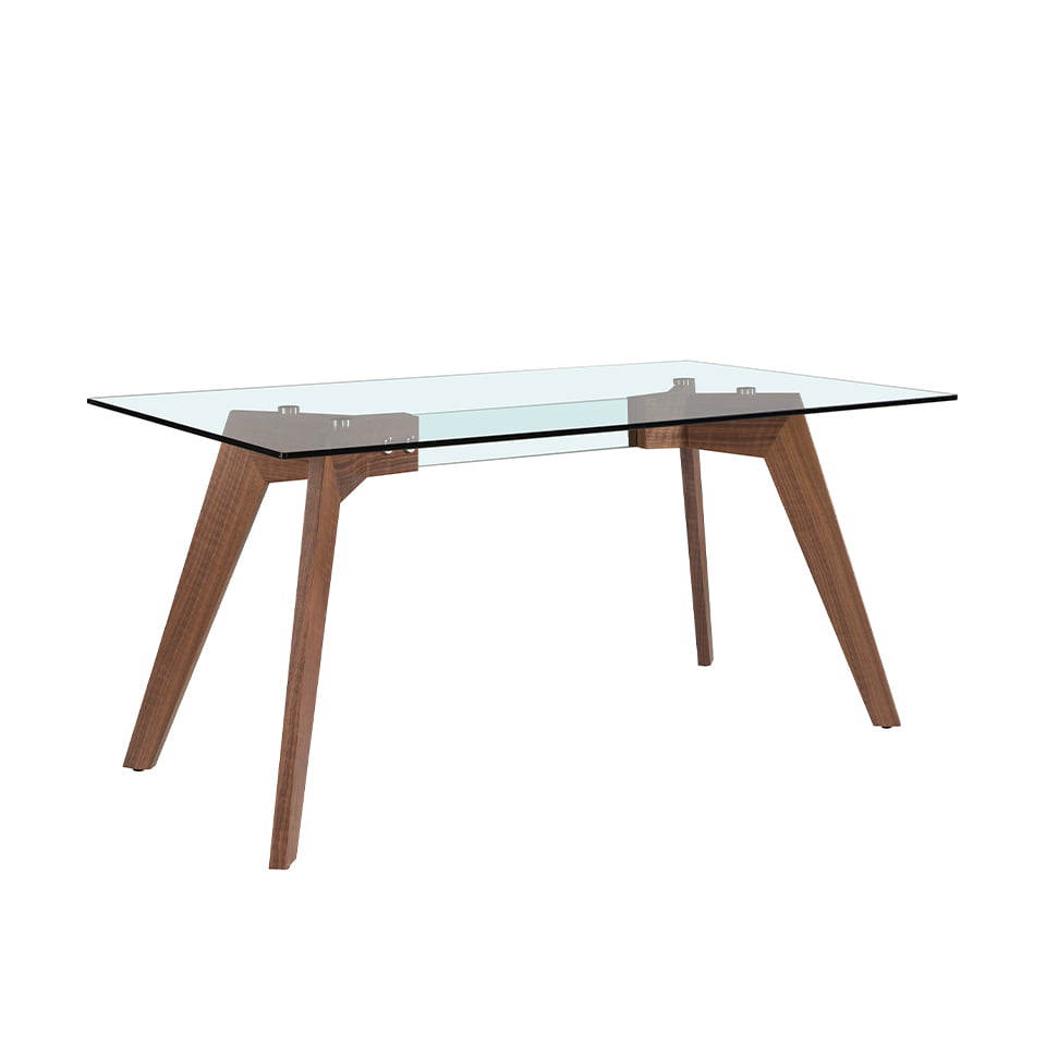 Mesa de comedor rectangular de vidrio con patas de nogal 160x95cm Angel Cerdá