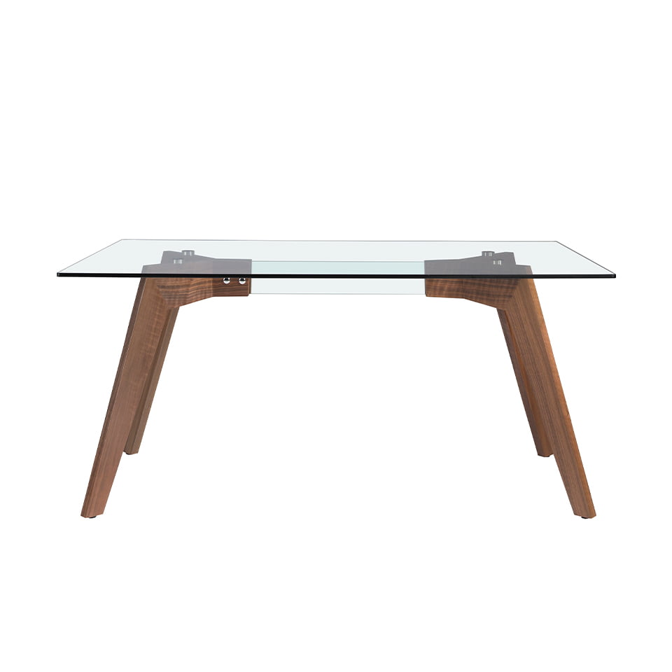 Mesa de comedor rectangular de vidrio con patas de nogal 160x95cm Angel Cerdá