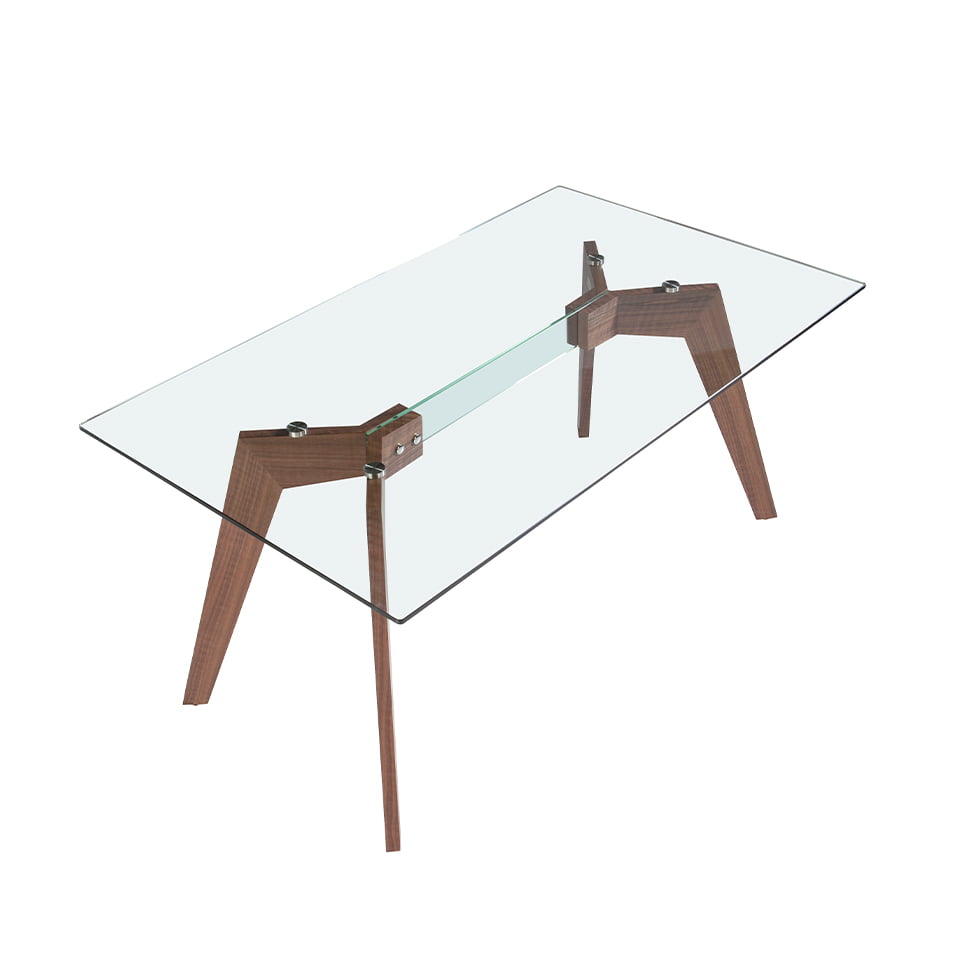 Mesa de comedor rectangular de vidrio con patas de nogal 160x95cm Angel Cerdá