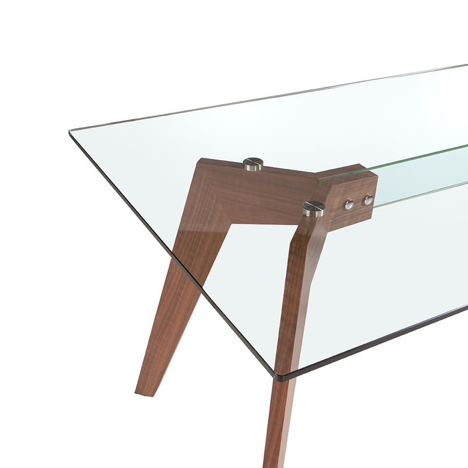 Mesa de comedor rectangular de vidrio con patas de nogal 160x95cm Angel Cerdá