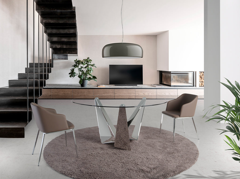 Mesa de comedor redonda con tapa de vidrio ø 150cm Angel Cerdá