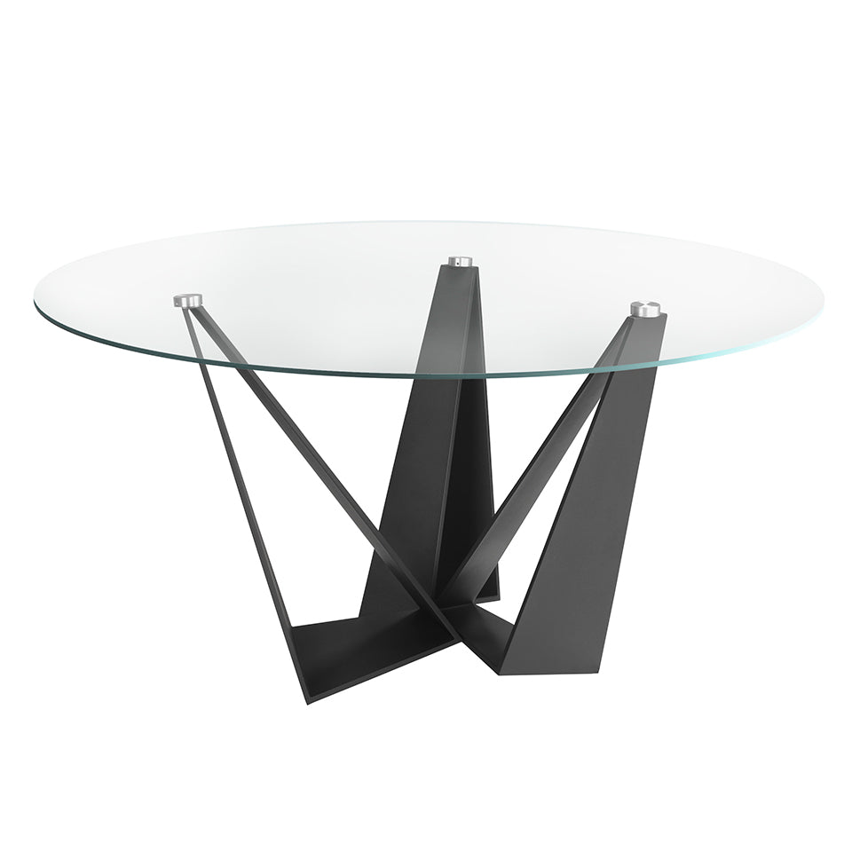 Mesa de comedor redonda con tapa de vidrio y soporte de acero inoxidable ø150cm Angel Cerdá