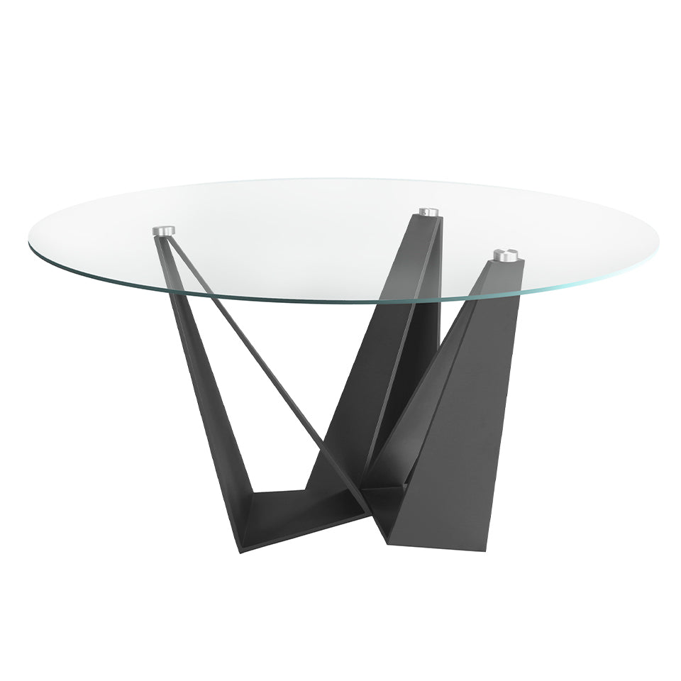 Mesa de comedor redonda con tapa de vidrio y soporte de acero inoxidable ø150cm Angel Cerdá