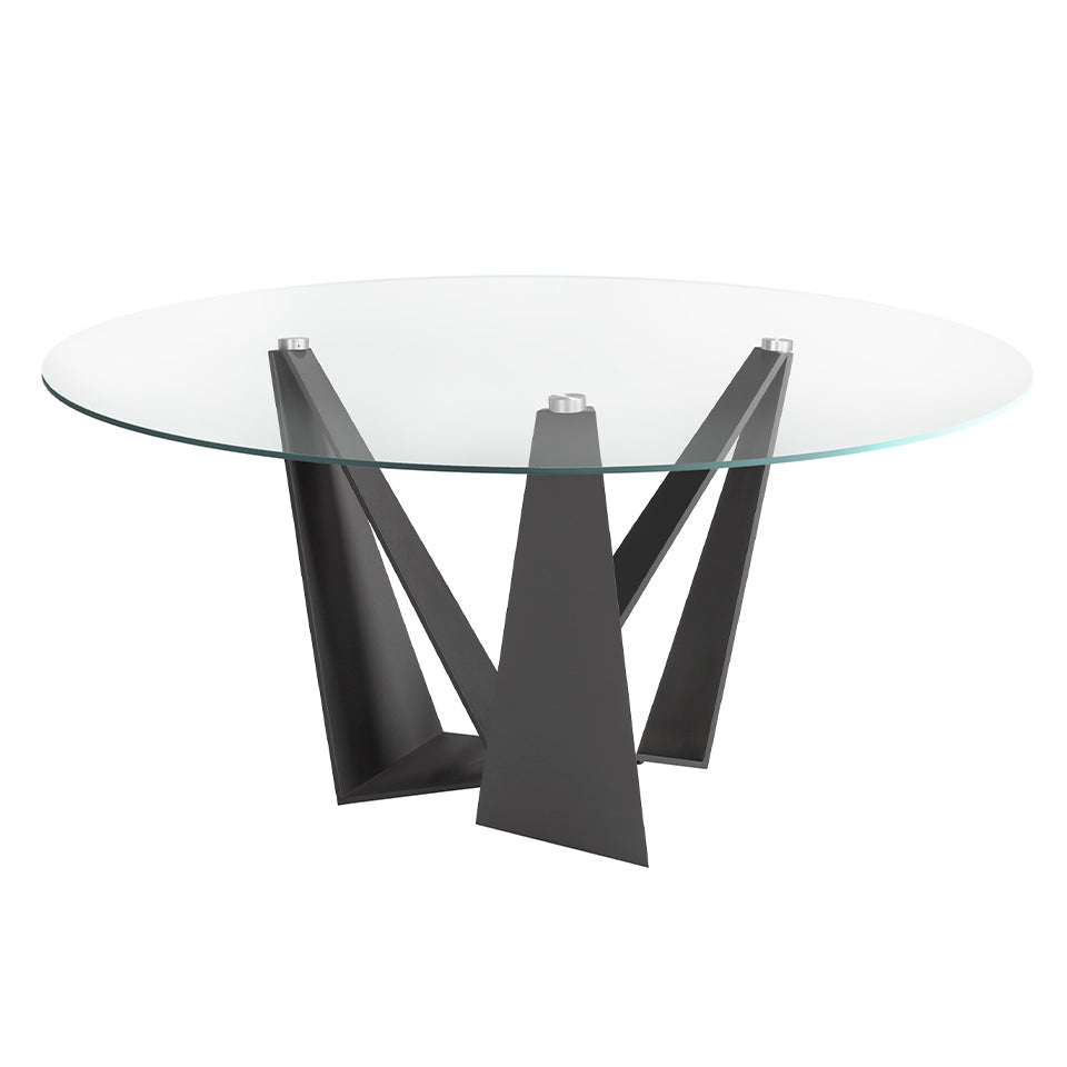 Mesa de comedor redonda con tapa de vidrio y soporte de acero inoxidable ø150cm Angel Cerdá