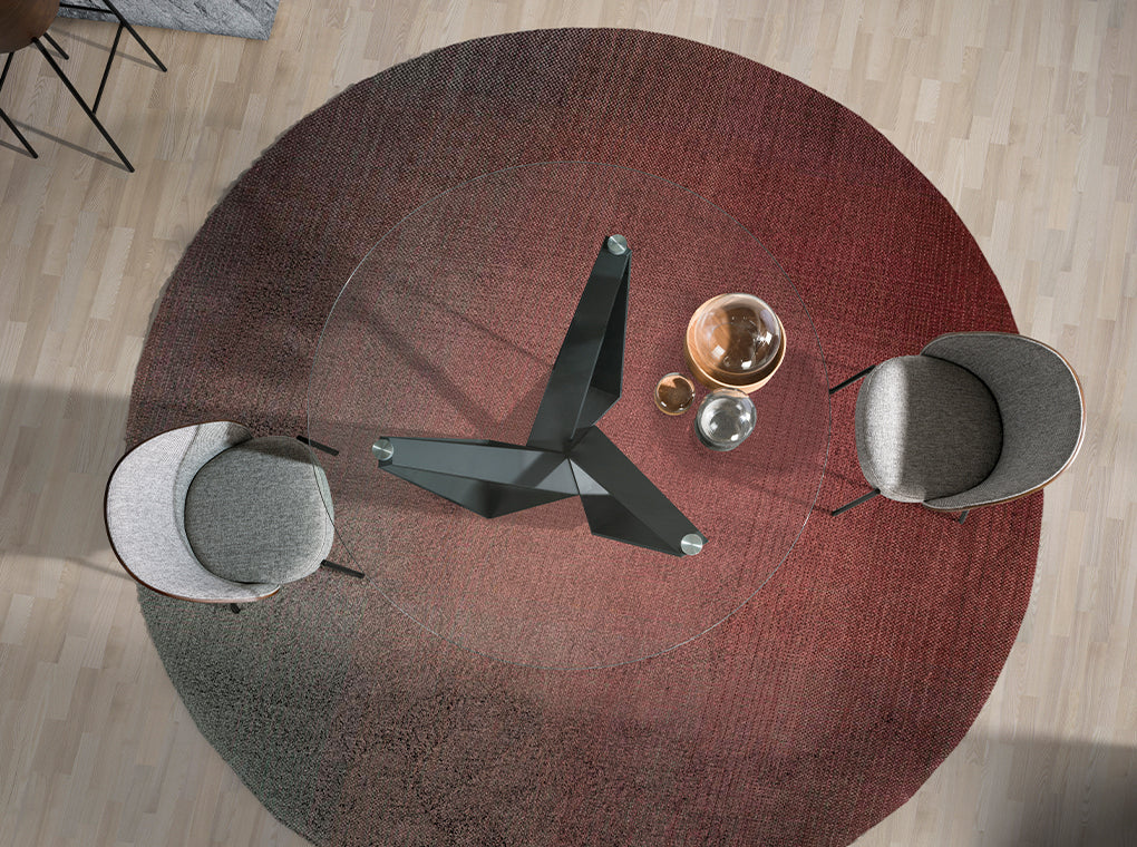 Mesa de comedor redonda con tapa de vidrio y soporte de acero inoxidable ø150cm Angel Cerdá