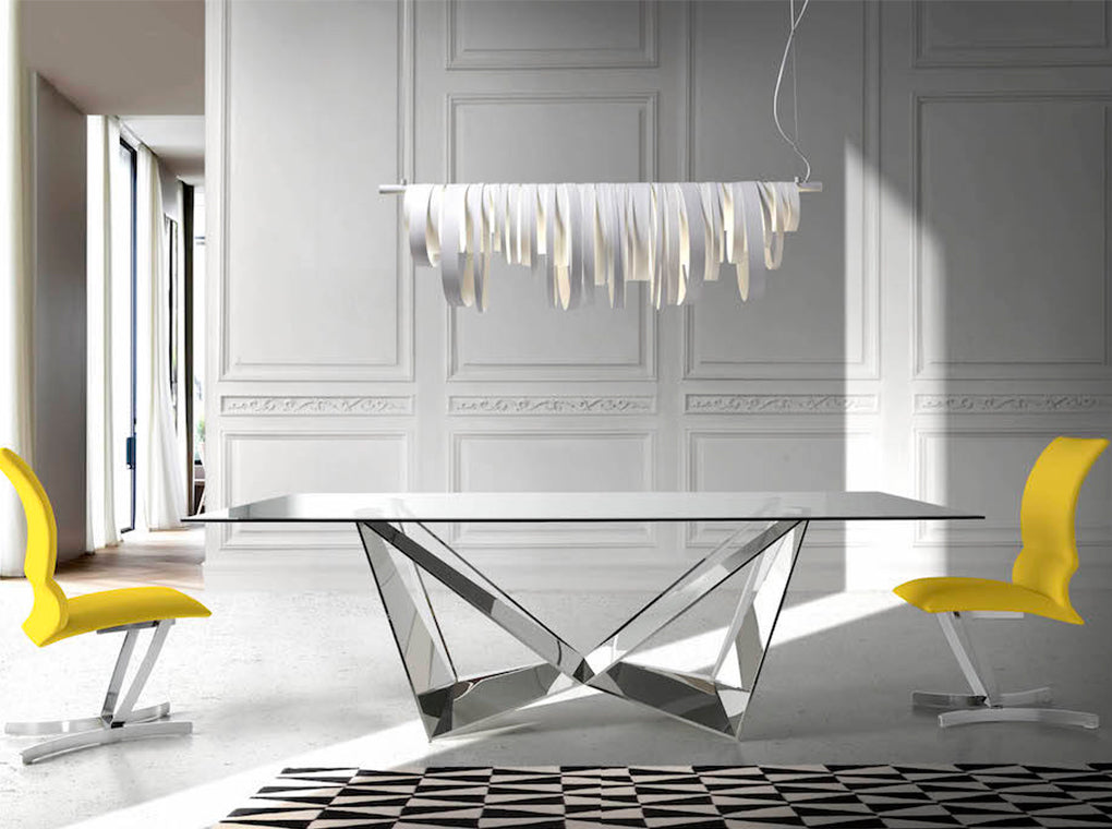 Mesa de comedor de vidrio con base de acero inoxidable 240x120 Angel Cerdá