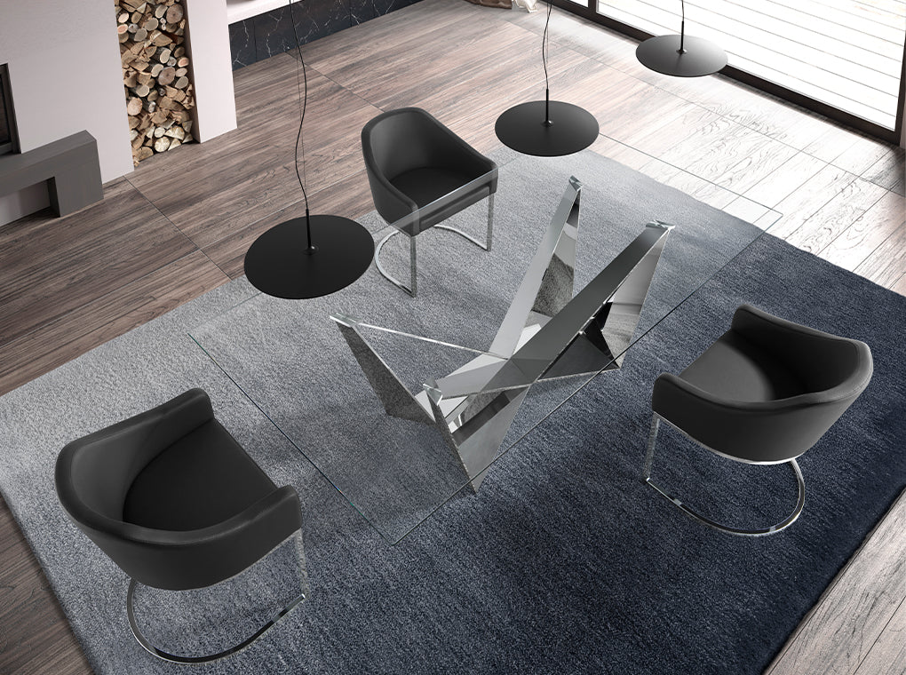 Mesa de comedor de vidrio con base de acero inoxidable 240x120 Angel Cerdá