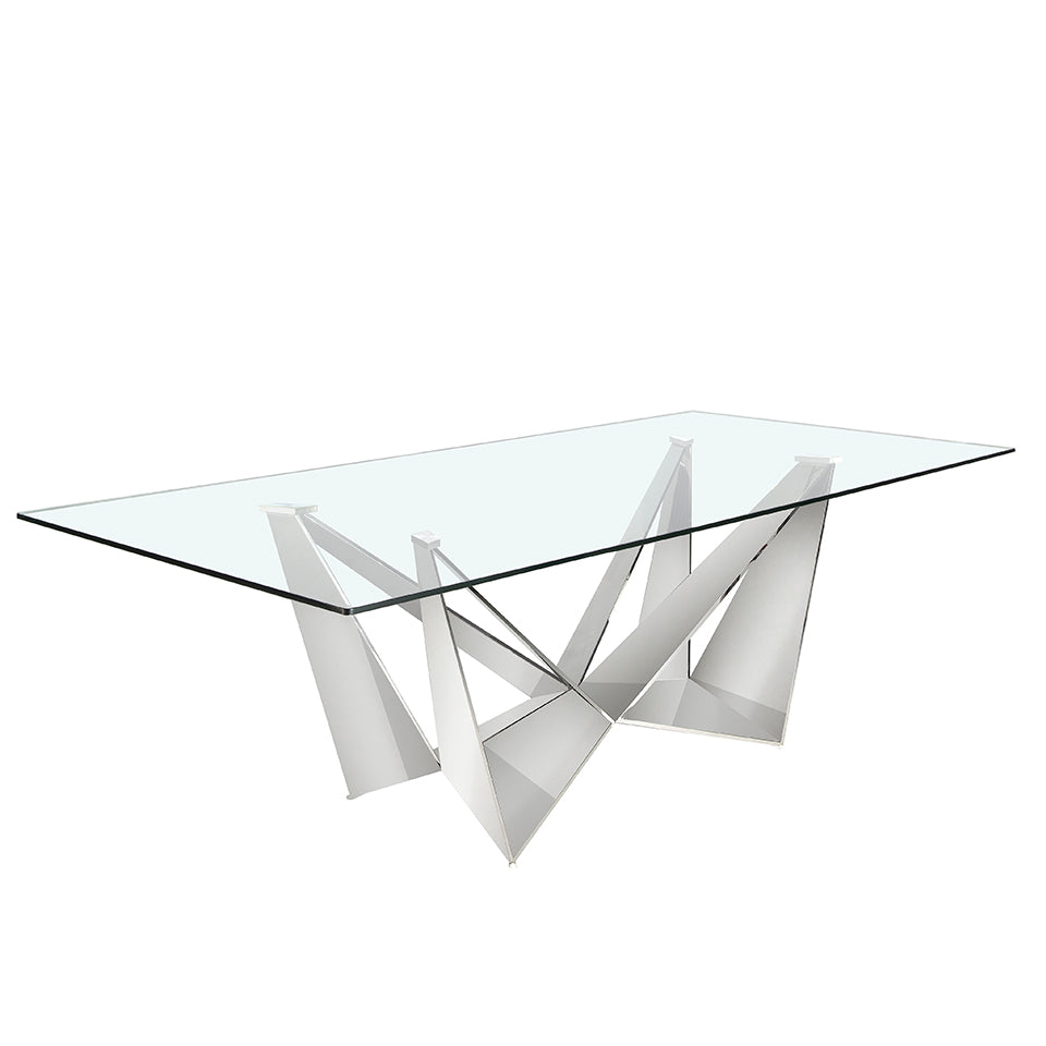Mesa de comedor de vidrio con base de acero inoxidable 240x120 Angel Cerdá
