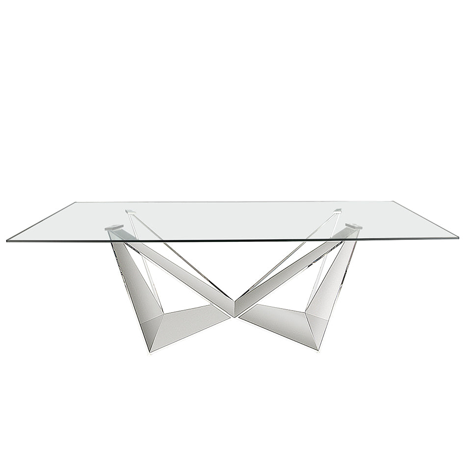 Mesa de comedor de vidrio con base de acero inoxidable 240x120 Angel Cerdá