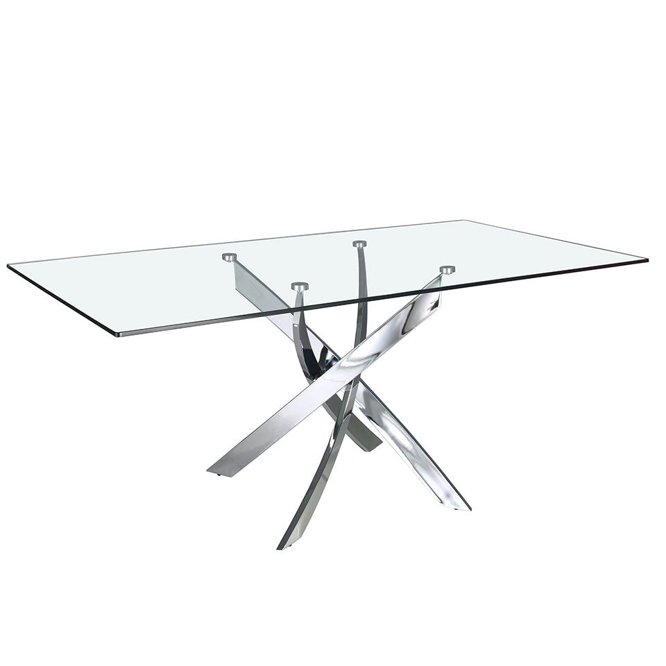 Mesa de comedor de vidrio con base de acero inoxidable 180x95 Angel Cerdá