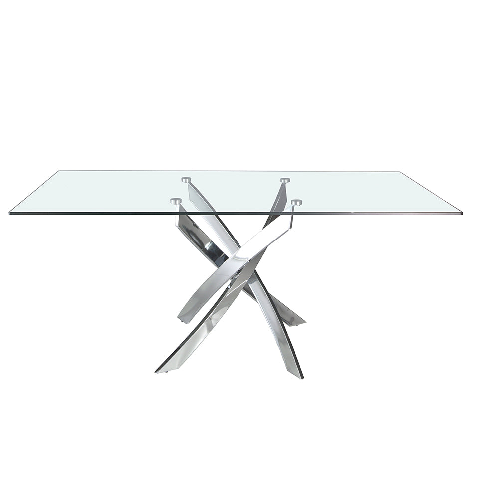 Mesa de comedor de vidrio con base de acero inoxidable 180x95 Angel Cerdá