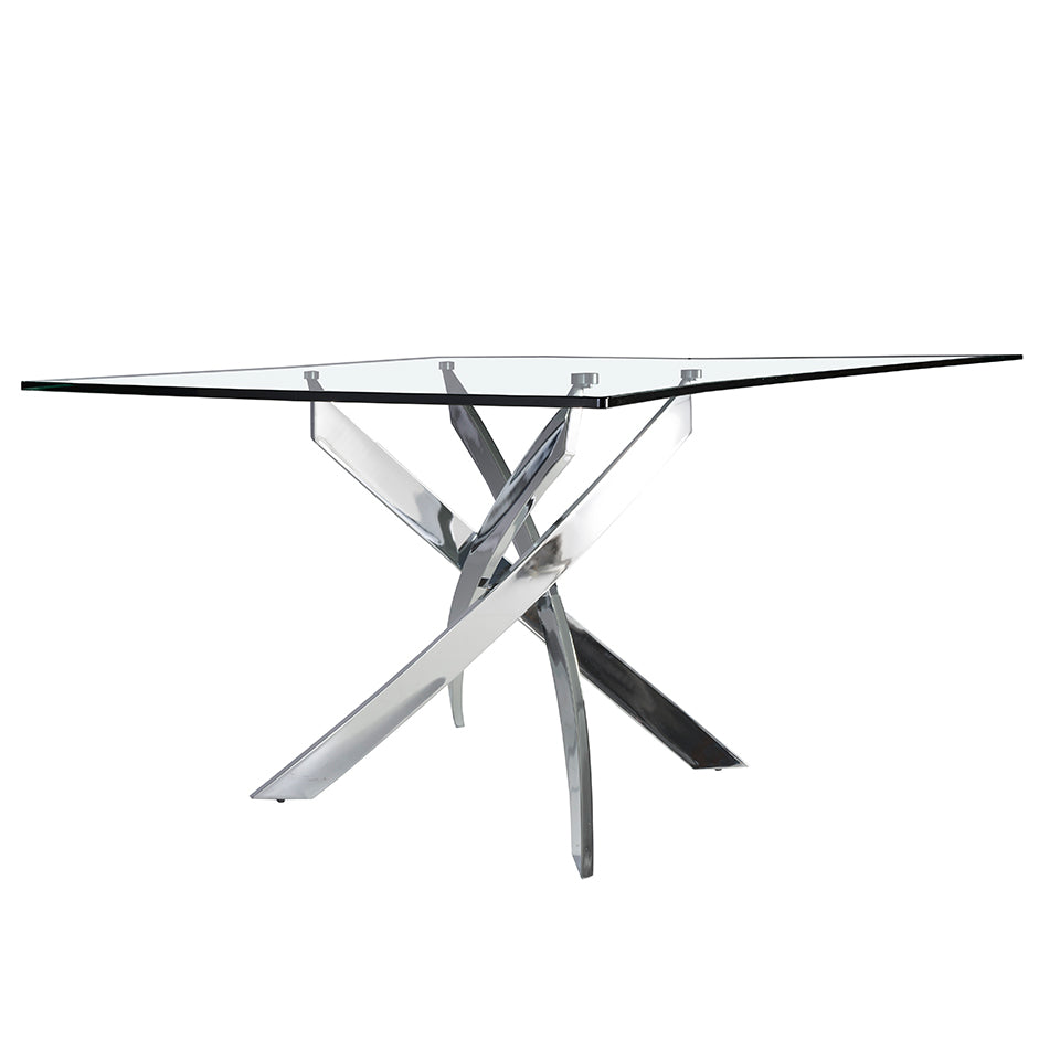 Mesa de comedor de vidrio con base de acero inoxidable 180x95 Angel Cerdá