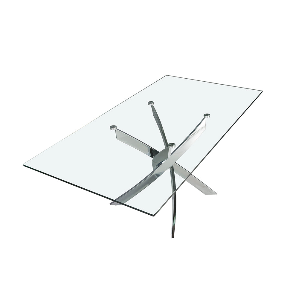 Mesa de comedor de vidrio con base de acero inoxidable 180x95 Angel Cerdá