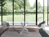 Mesa de comedor de vidrio con base de acero inoxidable 180x95 Angel Cerdá