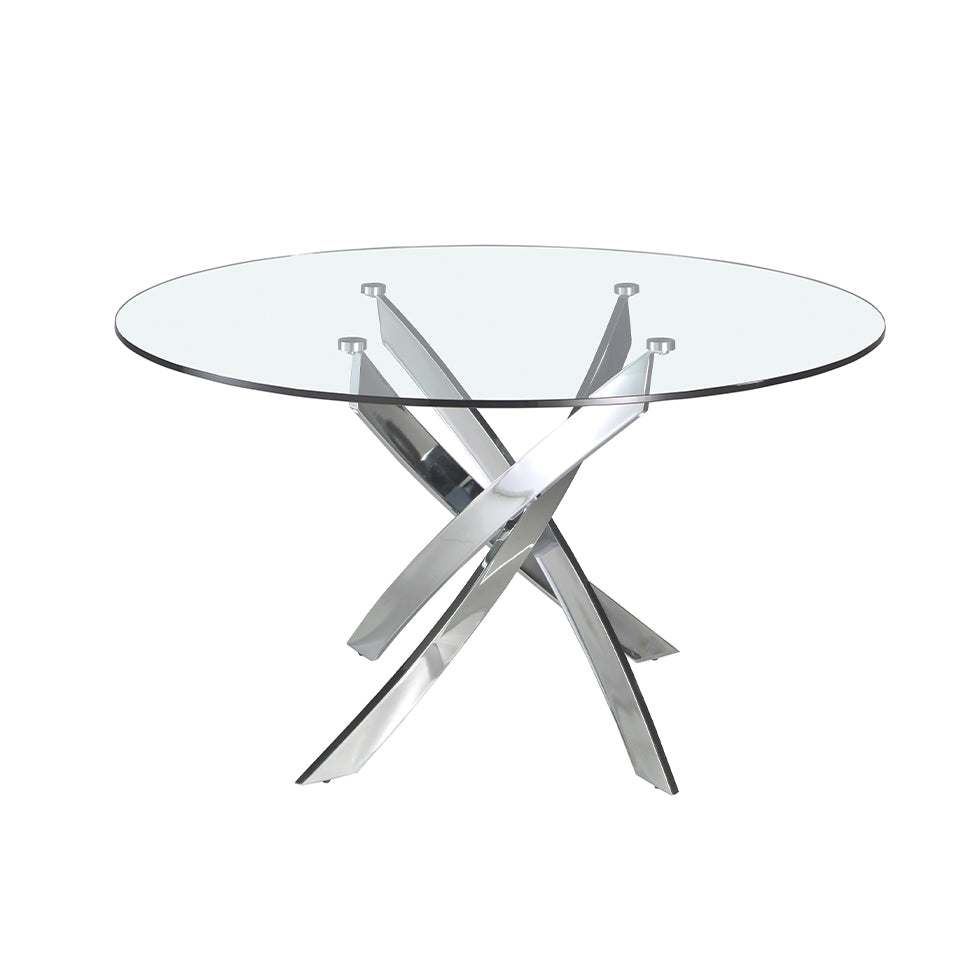Mesa de comedor redonda de vidrio y acero inoxidable ø130cm Angel Cerdá