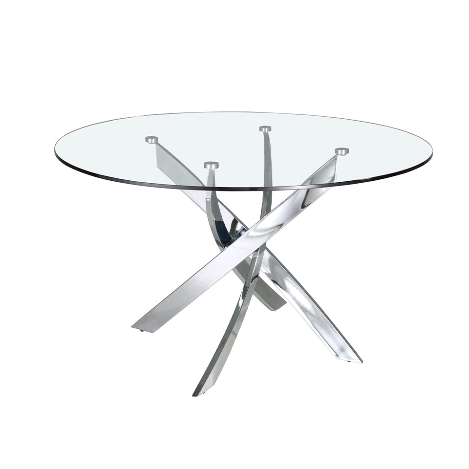 Mesa de comedor redonda de vidrio y acero inoxidable ø130cm Angel Cerdá