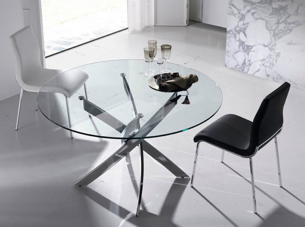 Mesa de comedor redonda de vidrio y acero inoxidable ø120cm Angel Cerdá