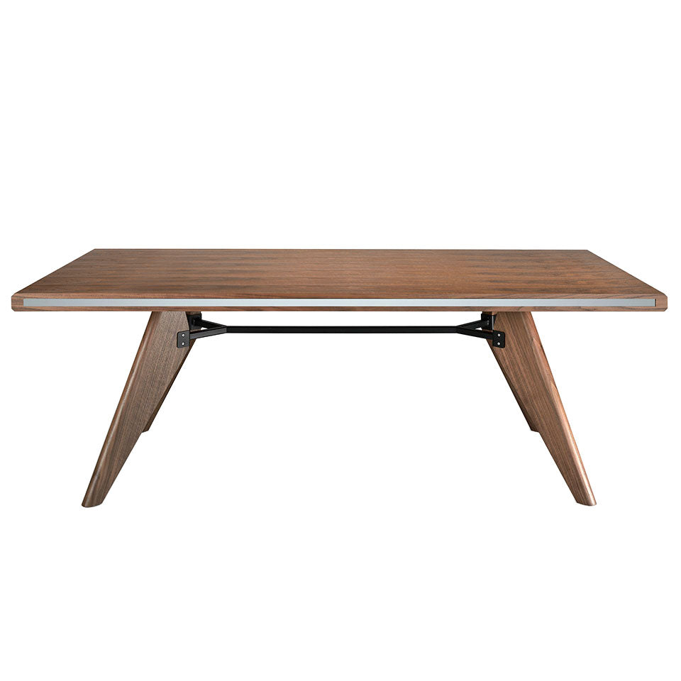 Mesa de comedor de nogal con espejo de vidrio Angel Cerdá.