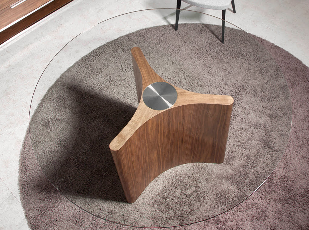 Mesa de comedor redonda de vidrio templado y madera de pino ø150cm Angel Cerdá