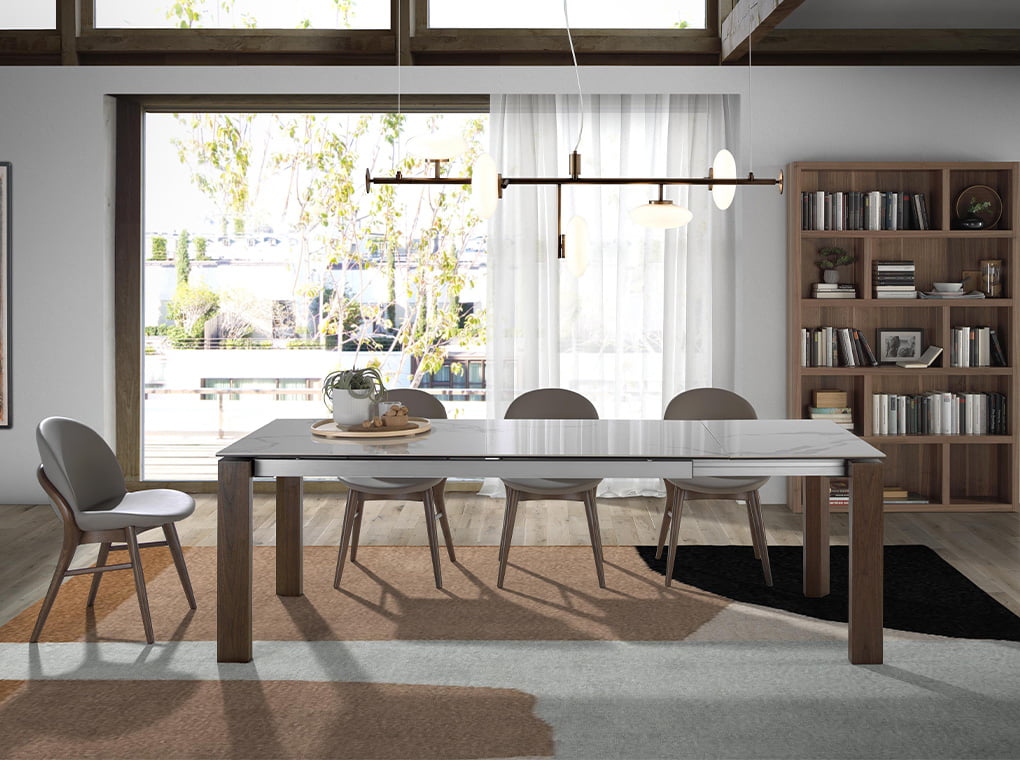 Mesa de comedor extensible de mármol blanco 180/235x90cm Angel Cerdá
