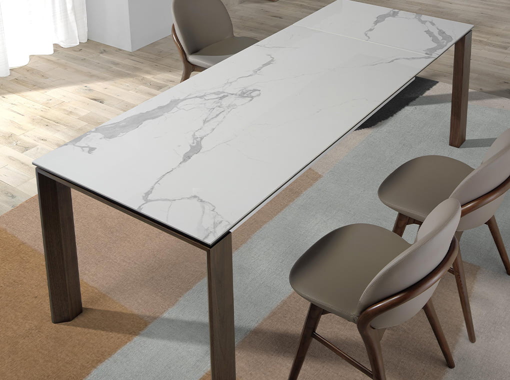 Mesa de comedor extensible de mármol blanco 180/235x90cm Angel Cerdá