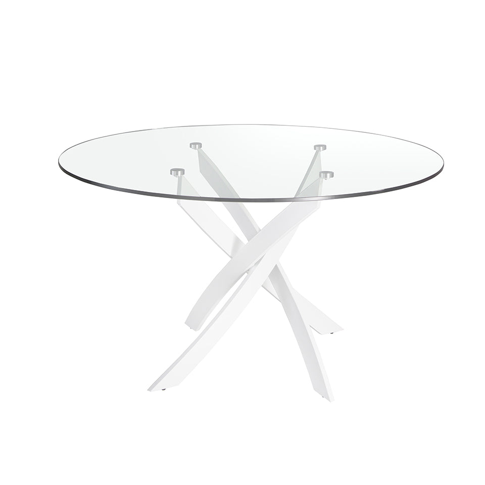 Mesa de comedor redonda de vidrio con patas de acero 140x95cm Angel Cerdá