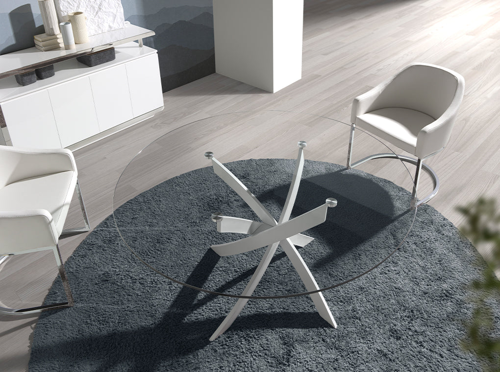 Mesa de comedor redonda de vidrio con patas de acero ø110cm Angel Cerdá