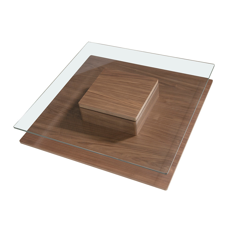 Mesa de café de nogal y vidrio con diseño cuadrado de Angel Cerdá