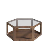 Mesa de café hexagonal de nogal con tapa de cristal de Angel Cerdá