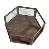 Mesa de café hexagonal de nogal con tapa de cristal de Angel Cerdá