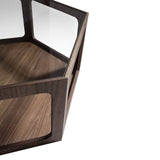 Mesa de café hexagonal de nogal con tapa de cristal de Angel Cerdá