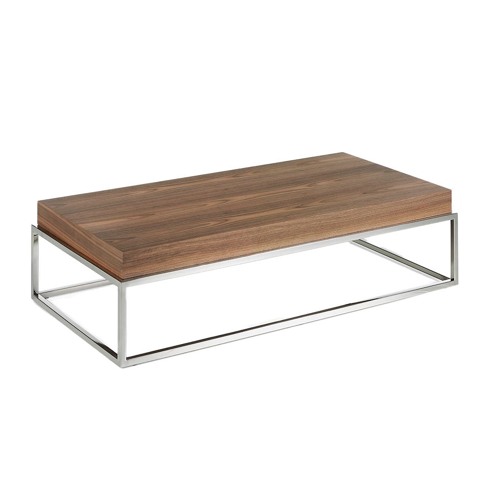 Mesa de café de nogal con estructura de acero inoxidable Angel Cerdá