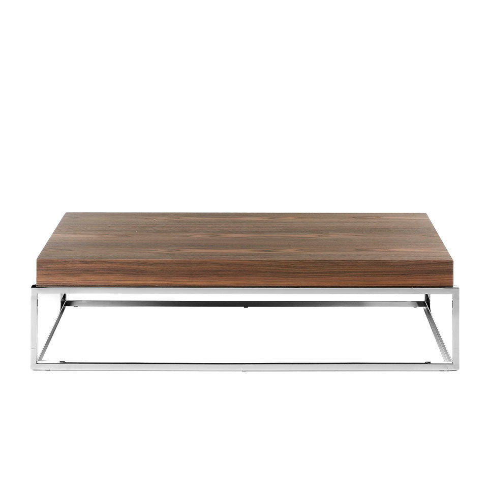 Mesa de café de nogal con estructura de acero inoxidable Angel Cerdá
