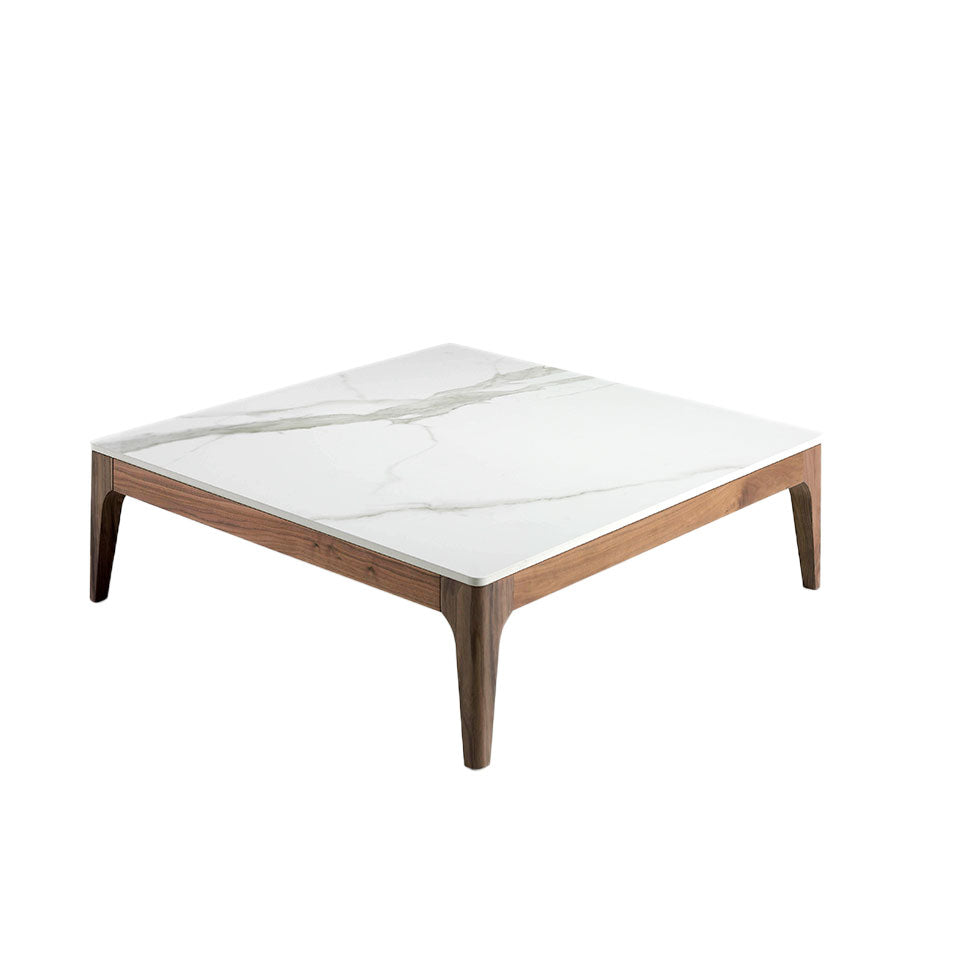 Mesa de café de imitación de mármol de vidrio con base de madera de nogal Angel Cerdá
