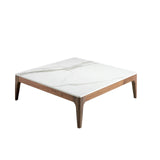 Mesa de café de imitación de mármol de vidrio con base de madera de nogal Angel Cerdá