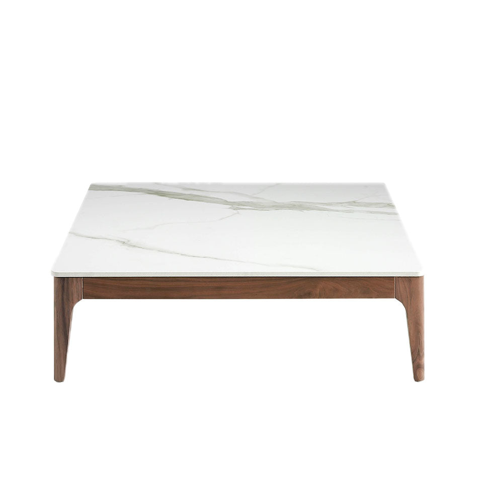 Mesa de café de imitación de mármol de vidrio con base de madera de nogal Angel Cerdá
