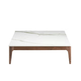 Mesa de café de imitación de mármol de vidrio con base de madera de nogal Angel Cerdá