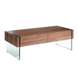 Mesa de café de madera chapada en nogal con patas de vidrio templado Angel Cerdá