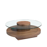 Mesa de café redonda de nogal con tapa de cristal de Angel Cerdá