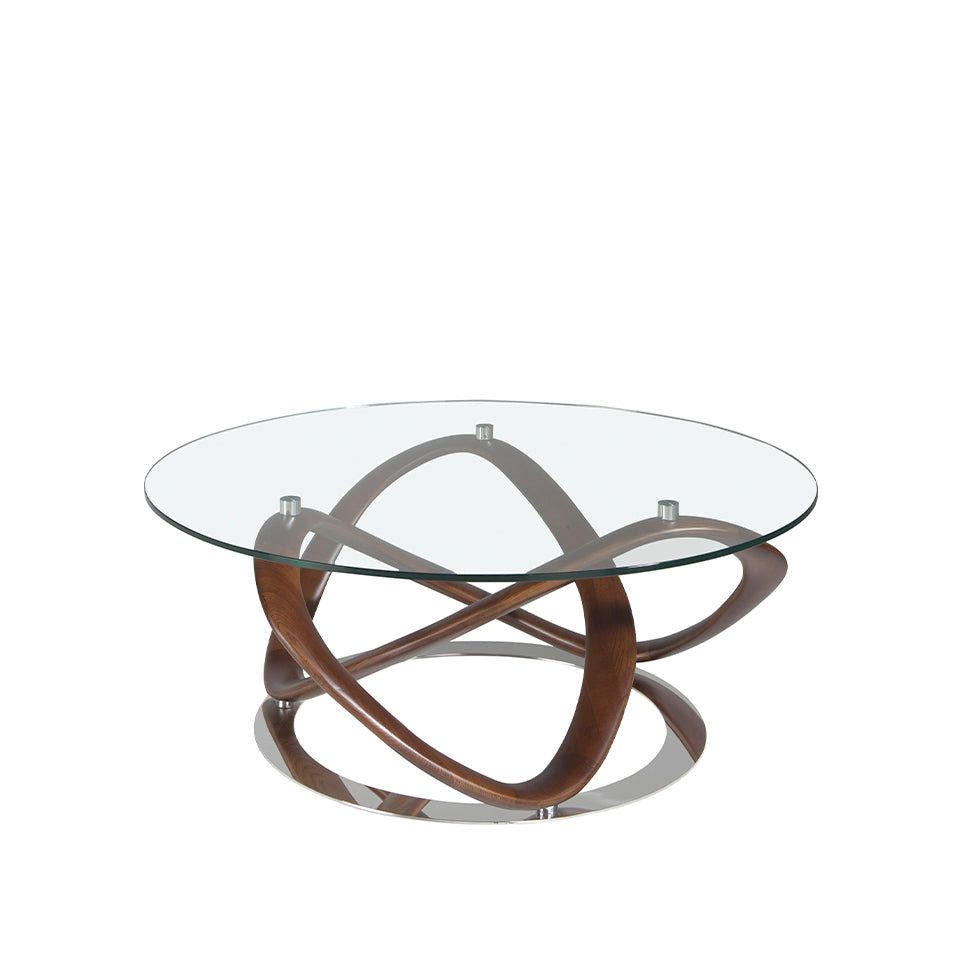 Mesa de café de vidrio templado y madera de nogal Angel Cerdá