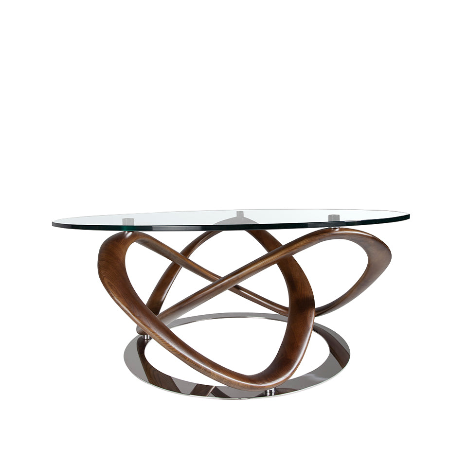 Mesa de café de vidrio templado y madera de nogal Angel Cerdá