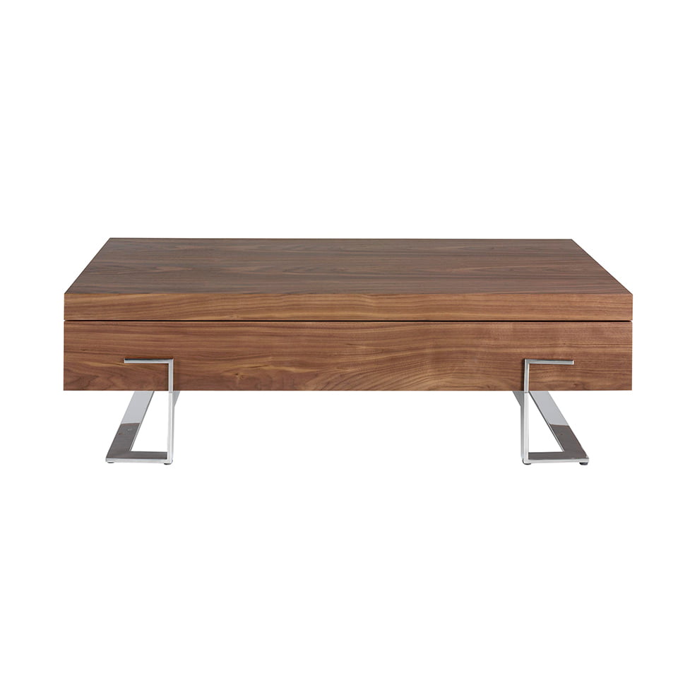 Mesa de café de madera de nogal con estructura de acero inoxidable cromado Angel Cerdá