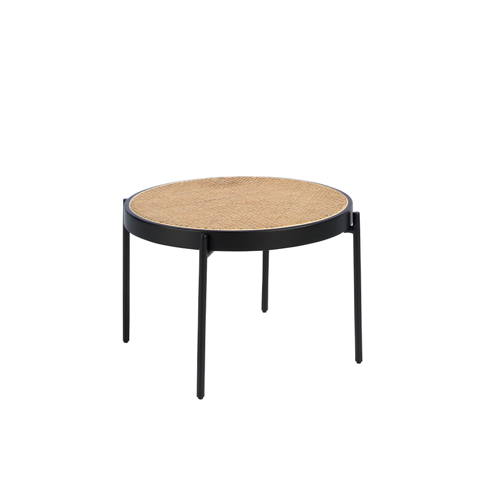 Mesa de café redonda de mimbre con soporte metálico Angel Cerdá