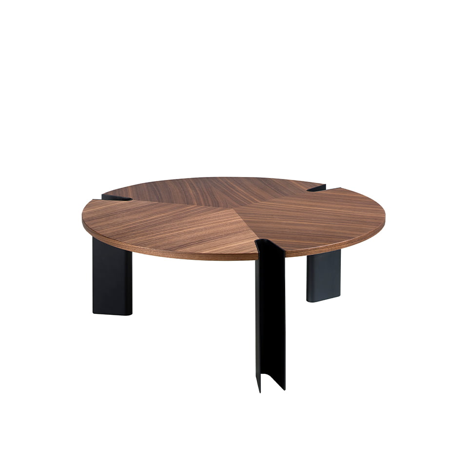 Mesa de café redonda de chapa de nogal y acero negro Angel Cerdá
