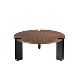 Mesa de café redonda de chapa de nogal y acero negro Angel Cerdá