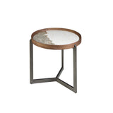 Mesa de café de roble con soporte metálico