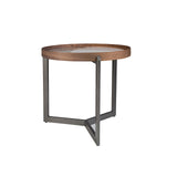 Mesa de café de roble con soporte metálico