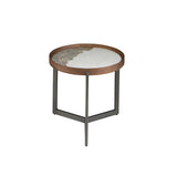 Mesa de café de roble con soporte metálico