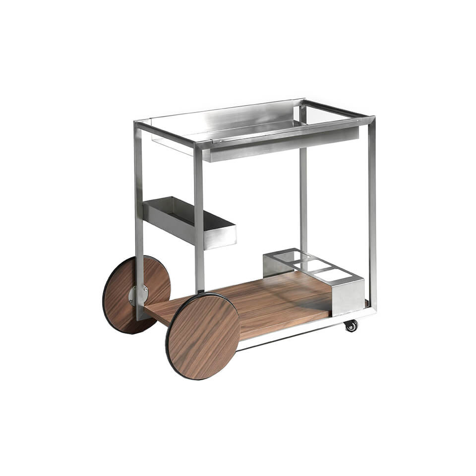 Carrito minibar de acero y nogal con diseño moderno de Angel Cerdá.